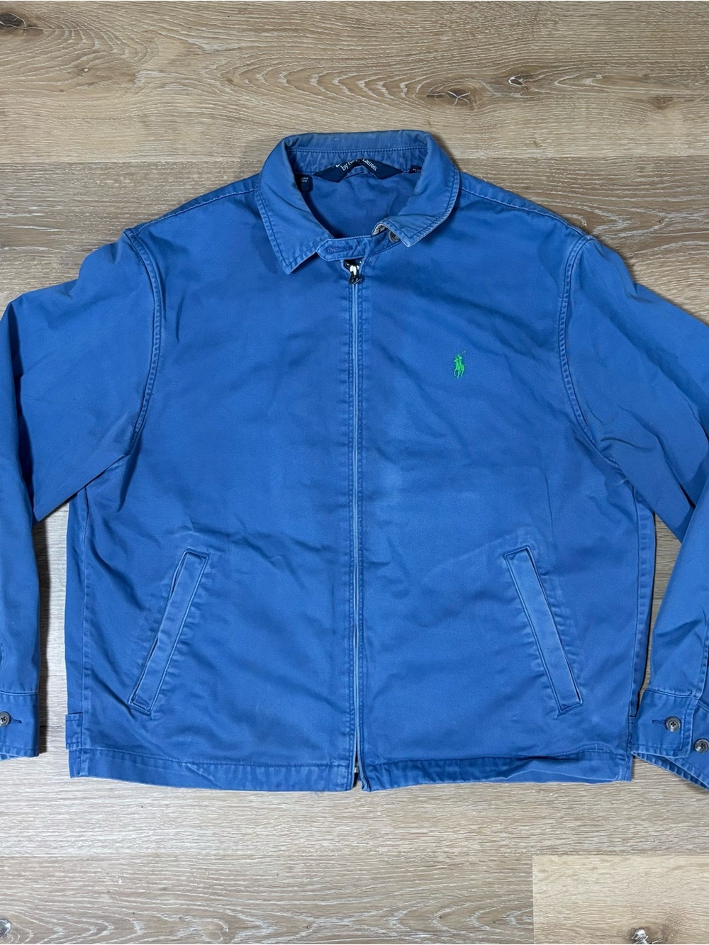 Vintage 80s 90s Ralph Lauren Royal Blue Zip-Up Harrington Jacket with Green Pony